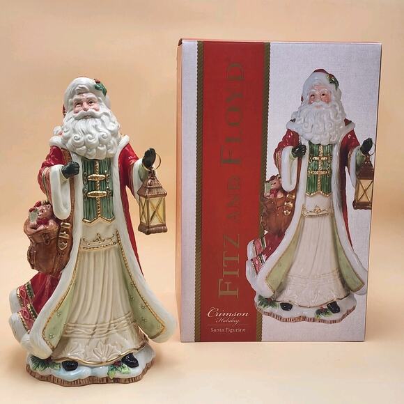 Fitz & Floyd Crimson Holiday Santa Studio 13" Figurine W/ Lantern Original Box - Picture 2 of 16